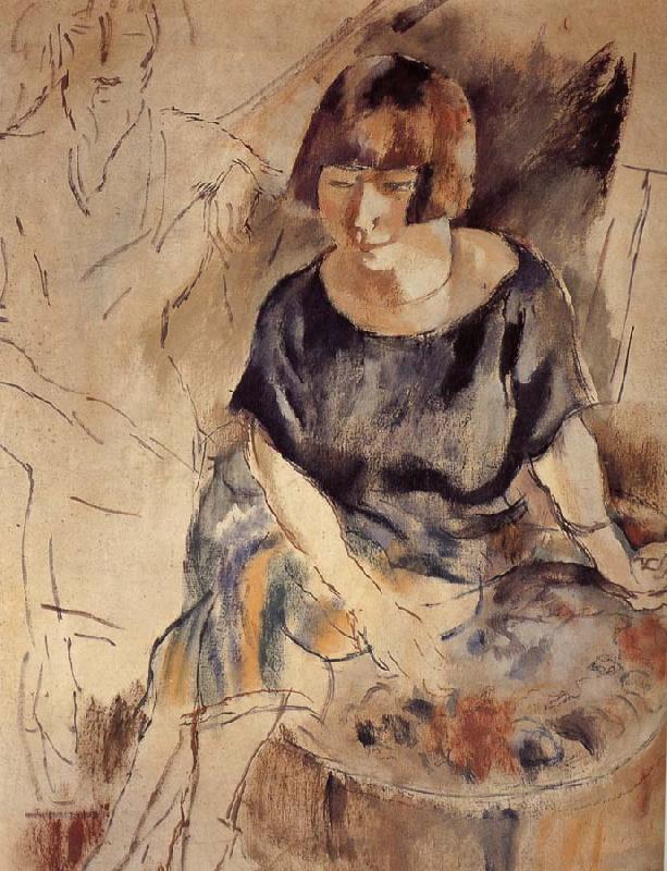 Jules Pascin Lucy and Aiermina are seated on the soft mat oil painting image